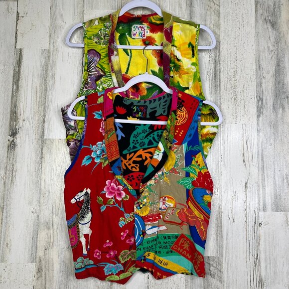 VTG Jams World Vest Medium Tropical Floral Art Colorful Retro Resortwear Top - Picture 8 of 8